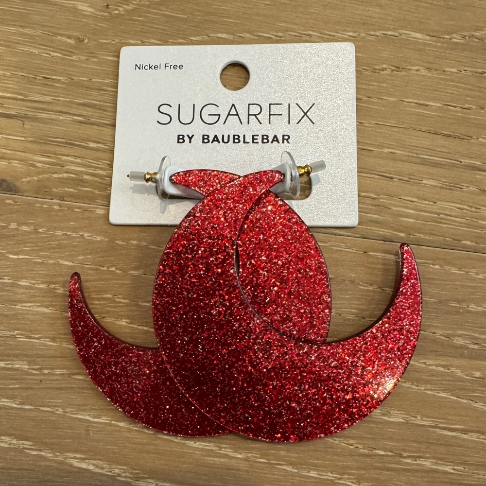 Red Glitter Crescent Earrings